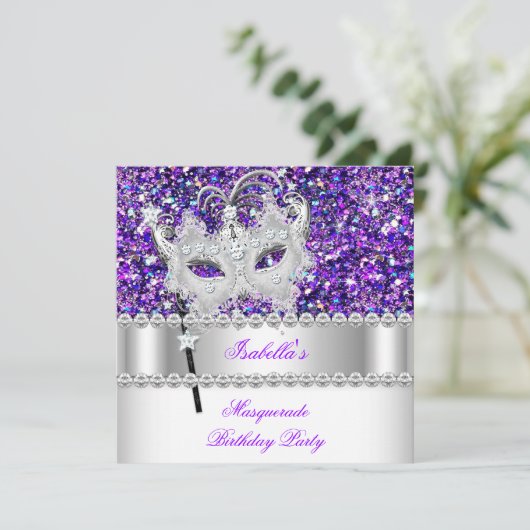 Invitation Masquerade Parties scintillant violet diamant Masq (Debout devant)