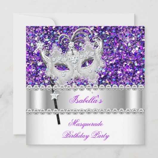 Invitation Masquerade Parties scintillant violet diamant Masq (Devant)