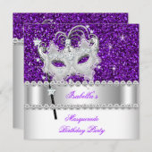 Invitation Masquerade Parties scintillant violet Diamant Masq (Devant / Derrière)