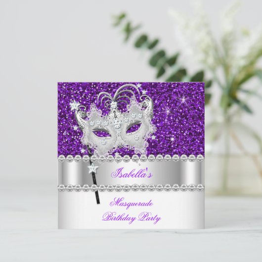 Invitation Masquerade Parties scintillant violet Diamant Masq (Debout devant)