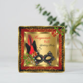Invitation Masquerade Party Ball Gold Red Black Mask Rose (Debout devant)