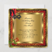 Invitation Masquerade Party Ball Gold Red Black Mask Rose (Dos)