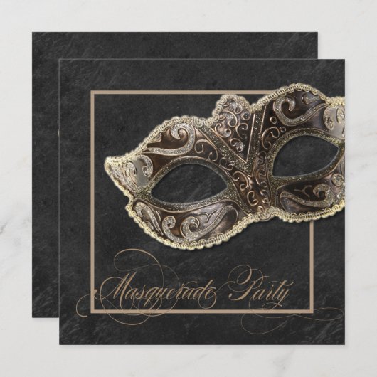 Invitation Masquerade Party - Bronze, or et noir (Devant / Derrière)