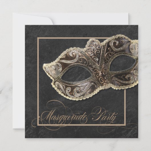 Invitation Masquerade Party - Bronze, or et noir (Devant)