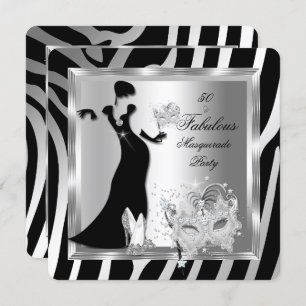 Invitation Masquerade Party Fabuleux 50 Zebra Silver Black