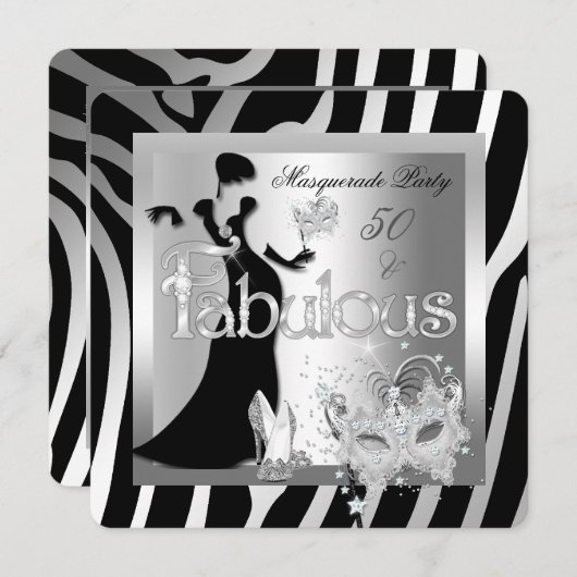 Invitation Masquerade Party Fabuleux 50 Zebra Silver Black (Devant / Derrière)