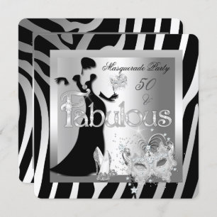 Invitation Masquerade Party Fabuleux 50 Zebra Silver Black