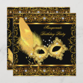 Invitation Masquerade Party Gold Black Jaune Masque 4 (Devant / Derrière)