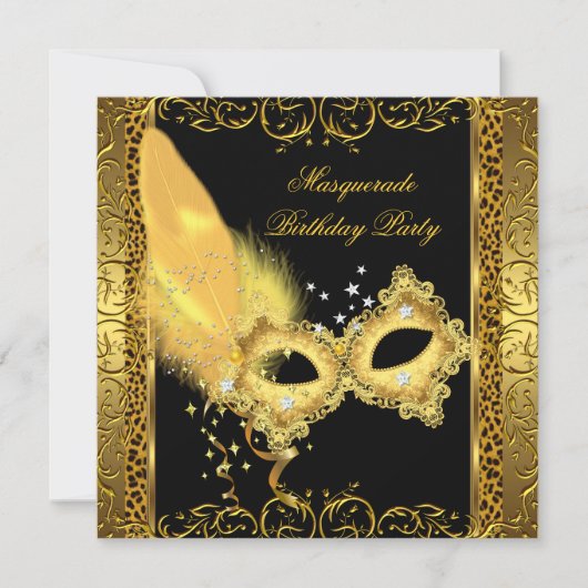 Invitation Masquerade Party Gold Black Leopard Masque (Devant)