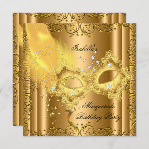 Invitation Masquerade Party Gold Bronze jaune Masque