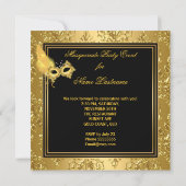 Invitation Masquerade Party Gold Damask Black Yellow Mask 2 (Dos)