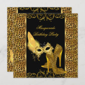 Invitation Masquerade Party Gold Leopard Masque haute chaussu (Devant / Derrière)