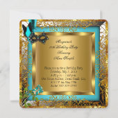 Invitation Masquerade Party Gold Turquoise Black Mask Rose R2 (Dos)