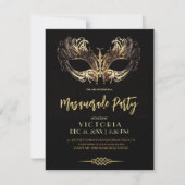 Invitation Masquerade Party Luxe Black Gold Anniversaire (Devant)