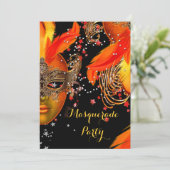 Invitation Masquerade Party or jaune orange noir masques (Debout devant)