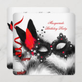 Invitation Masquerade Party Rouge Blanc noir Masque (Devant / Derrière)