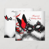 Invitation Masquerade Party Rouge Blanc noir Masque (Devant / Derrière)