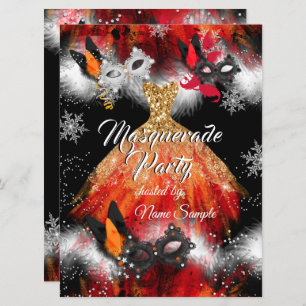 Invitation Masquerade Party Rouge Orange Masques Feu de glace