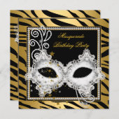 Invitation Masquerade Party Silver Gold Zebra Black Mask 3 (Devant / Derrière)
