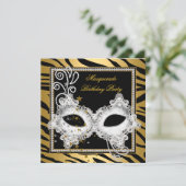 Invitation Masquerade Party Silver Gold Zebra Black Mask 3 (Debout devant)
