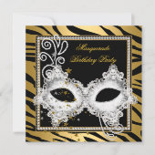 Invitation Masquerade Party Silver Gold Zebra Black Mask 3 (Devant)