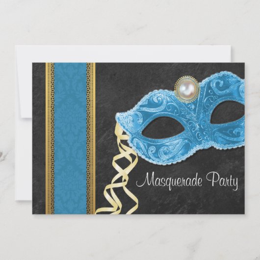 Invitation Masquerade Party - turquoise & or (Devant)