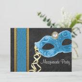 Invitation Masquerade Party - turquoise & or (Debout devant)