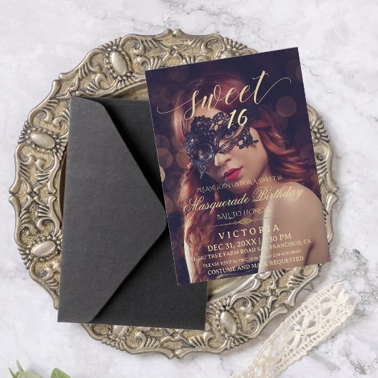 Invitation Masquerade Photo Sweet 16 Anniversaire