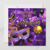 Invitation MASQUERADE Purple Gold Dance Party Disco Ball (Devant)
