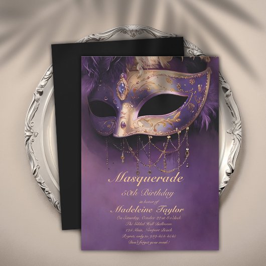 Invitation Masquerade Purple Gold Venice Mask 50e anniversair