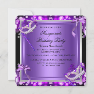 Invitation Masquerade Purple Rose Masques Anniversaire fête 2