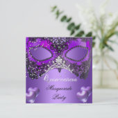 Invitation Masquerade Quinceanera 15 Anniversaire violet (Debout devant)