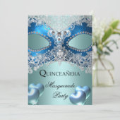 Invitation Masquerade Quinceanera 15 Blue Birthday Party (Debout devant)