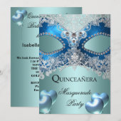 Invitation Masquerade Quinceanera 15 Blue Birthday Party (Devant / Derrière)
