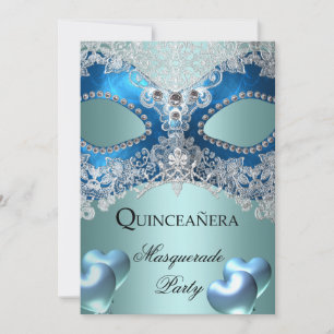 Invitation Masquerade Quinceanera 15 Blue Birthday Party