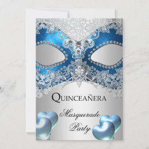 Invitation Masquerade Quinceanera 15 Blue Birthday Party