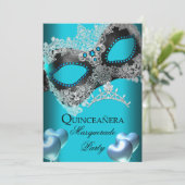 Invitation Masquerade Quinceanera 15 fête d'anniversaire Turq (Debout devant)