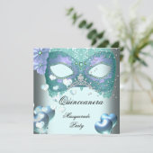 Invitation Masquerade Quinceanera 15 fête d'anniversaire Turq (Debout devant)
