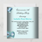 Invitation Masquerade Quinceanera 15 fête d'anniversaire Turq (Dos)