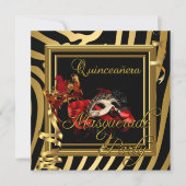 Invitation Masquerade Quinceanera 15 Zebra Red Anniversaire (Devant)