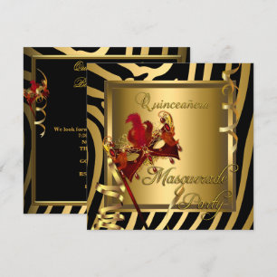 Invitation Masquerade Quinceanera 15 Zèbre Rouge Fête d'anniv