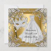 Invitation Masquerade Quinceanera 15e anniversaire Masque Or (Devant)