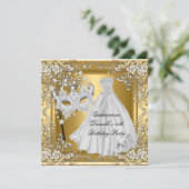Invitation Masquerade Quinceanera 15e anniversaire Masque Or  (Debout devant)