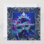 Invitation Masquerade Quinceanera 15e anniversaire Party Blue (Devant)