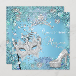 Invitation Masquerade Quinceanera 15ème Party Blue Tiara Chau