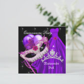 Invitation Masquerade Quinceanera Anniversaire violet (Debout devant)