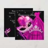 Invitation Masquerade Quinceanera fête d'anniversaire rose (Devant / Derrière)