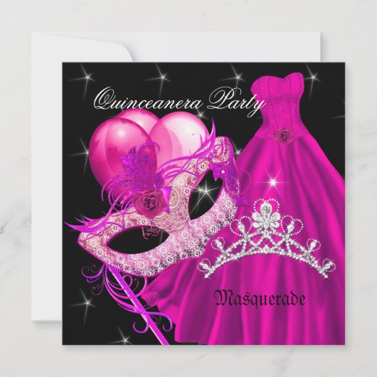 Invitation Masquerade Quinceanera fête d'anniversaire rose (Devant)