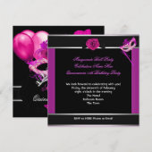 Invitation Masquerade Quinceanera fête d'anniversaire rose (Devant / Derrière)