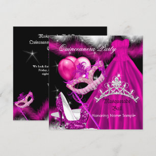 Invitation Masquerade Quinceanera fête d'anniversaire rose 3
